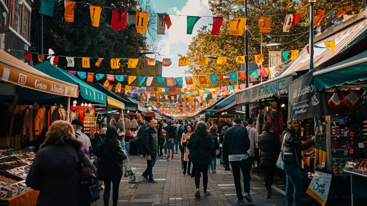 11-11-aliexpress-market-16-9.jpg 11.11 AliExpress, outdoor market with shoppers and banners