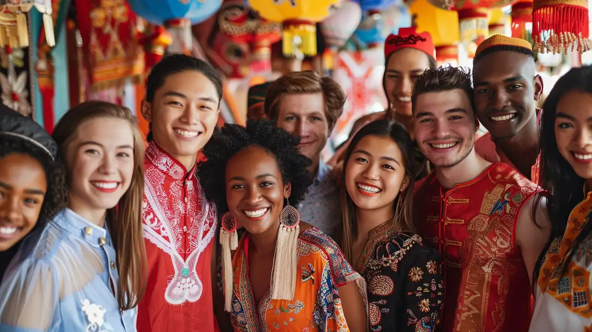 aliexpress-countries-diverse-group-16-9.jpg AliExpress countries, diverse group in traditional attire with cultural decorations