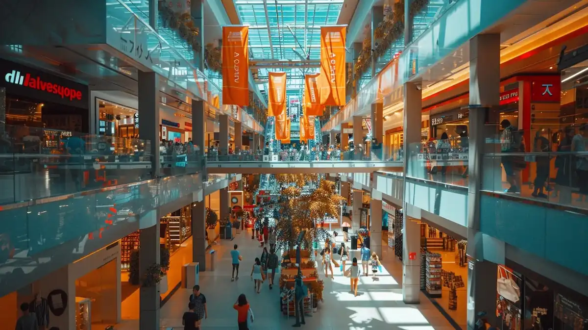 aliexpress-discounts-shopping-mall-16-9.jpg AliExpress discounts, shoppers in a mall with discount banners