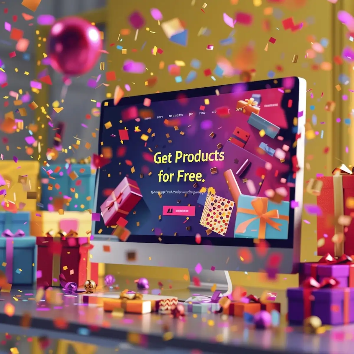 aliexpress-for-free-promo-event-1-1.jpg How to get AliExpress products for free, promotional event on computer screen with gift boxes