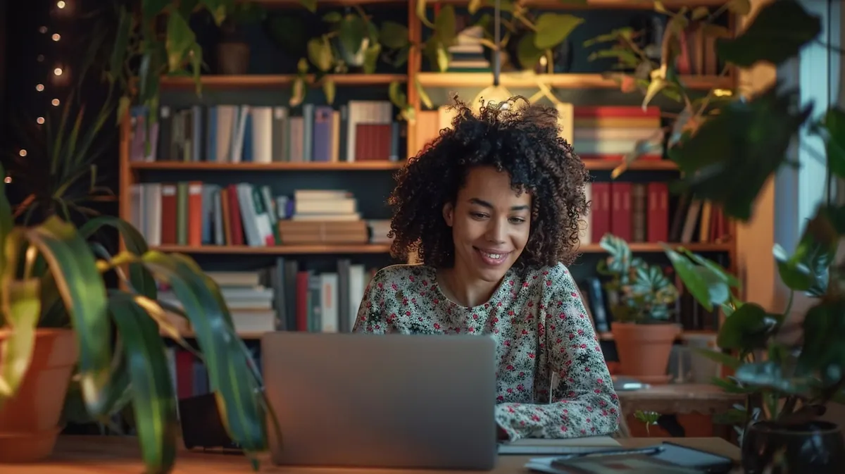 how-to-sign-up-for-aliexpress-home-office-16-9.jpg How to sign up for AliExpress, person smiling at laptop in home office