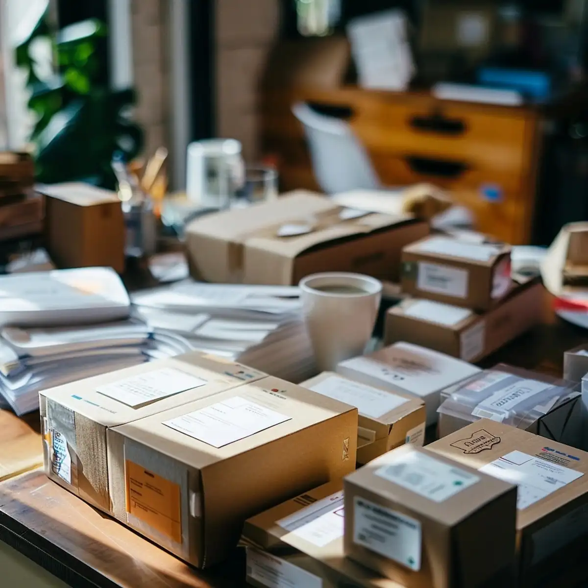 aliexpress-shipping-methods-1-1.jpg AliExpress shipping methods, various labels and packages on desk