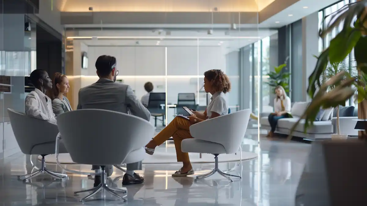 accessibility-team-review-premium-office Accessibility Statement, reviewing inclusivity features in a high-end workspace