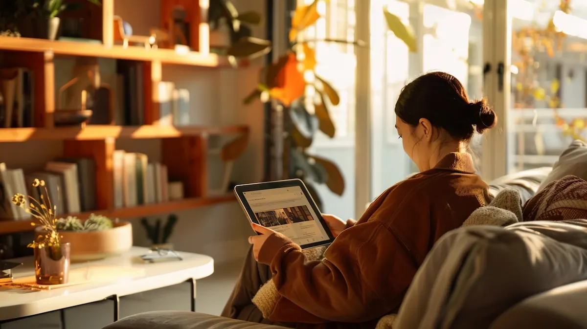 aliexpress-app-navigation-tablet-16-9 AliExpress app navigation, person exploring app on tablet in modern living room