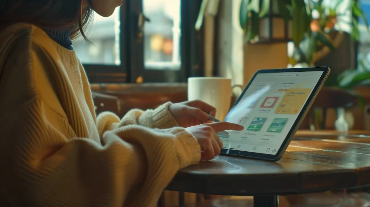 aliexpress-app-search-cafe-16-9 AliExpress app search, person searching for products on tablet in café
